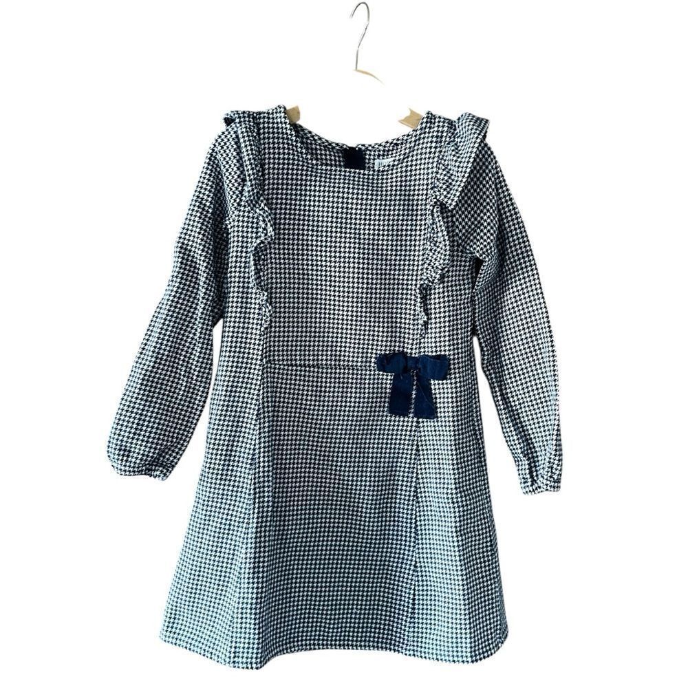 Hope & Henry Houndstooth Patterned Equestrian Dress with Ruffles and Bow Size 7